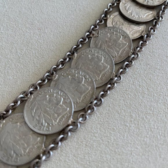 Colombian Peso Bracelet Vintage Sterling Silver - Picture 2 of 3